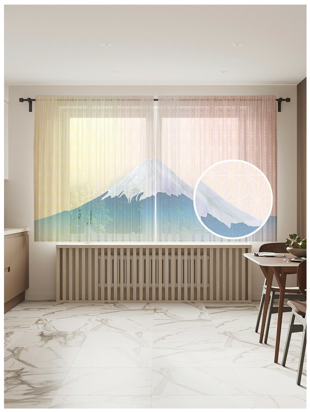Тюль для кухни и спальни JoyArty "Вершина Фудзиямы", 2 полотна со шторной лентой шириной по 145 см, высота 180 см. - фотография № 1