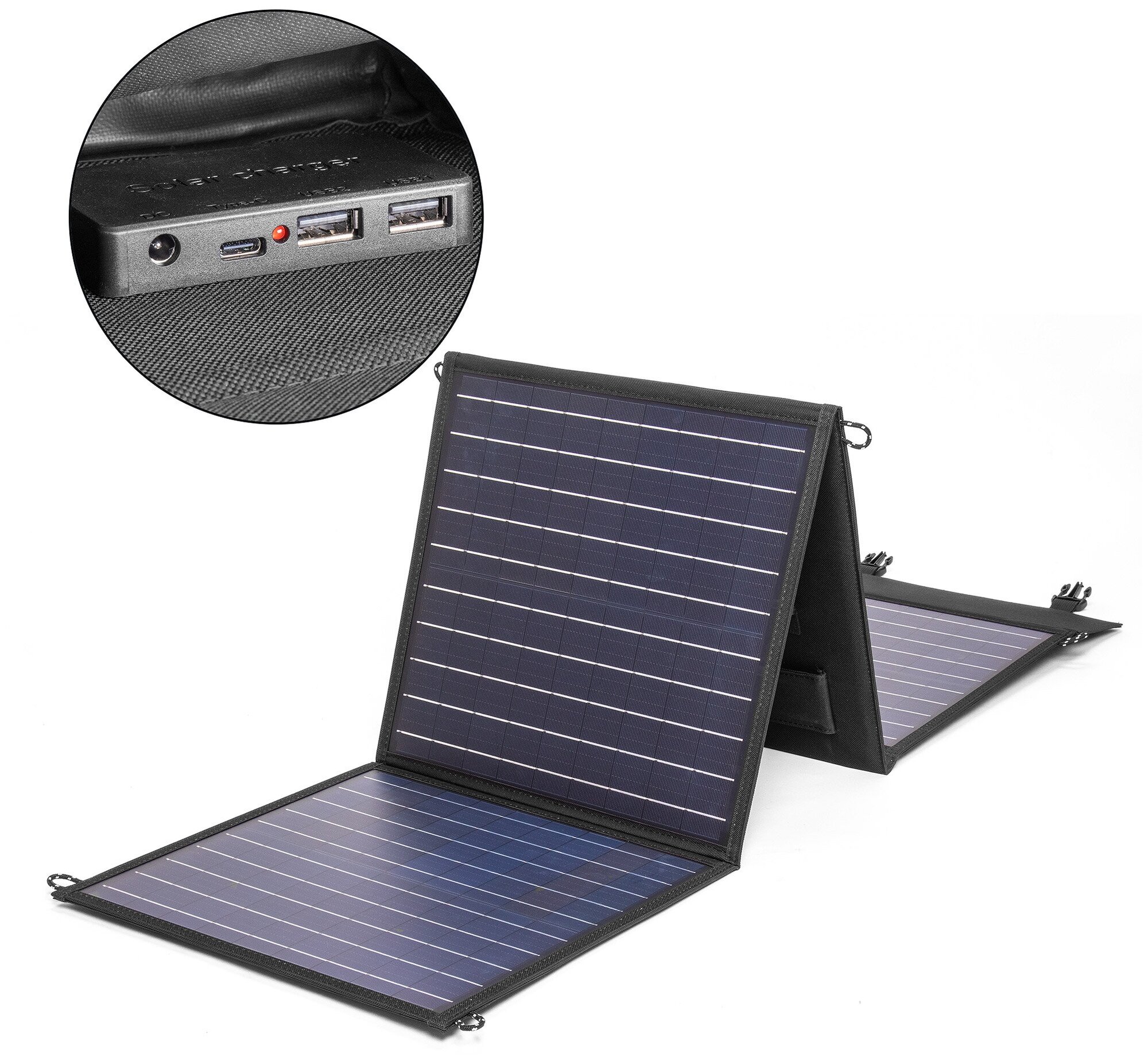 Солнечная батарея TOP-SOLAR-80 80W 18V DC Type-C PD 60W USB QC3.0 18W USB 12W влагозащищенная складная на 4 секции