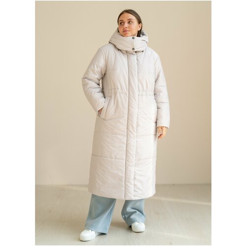 Пальто  Modress зимнее, силуэт прямой, удлиненное, размер 58, серый