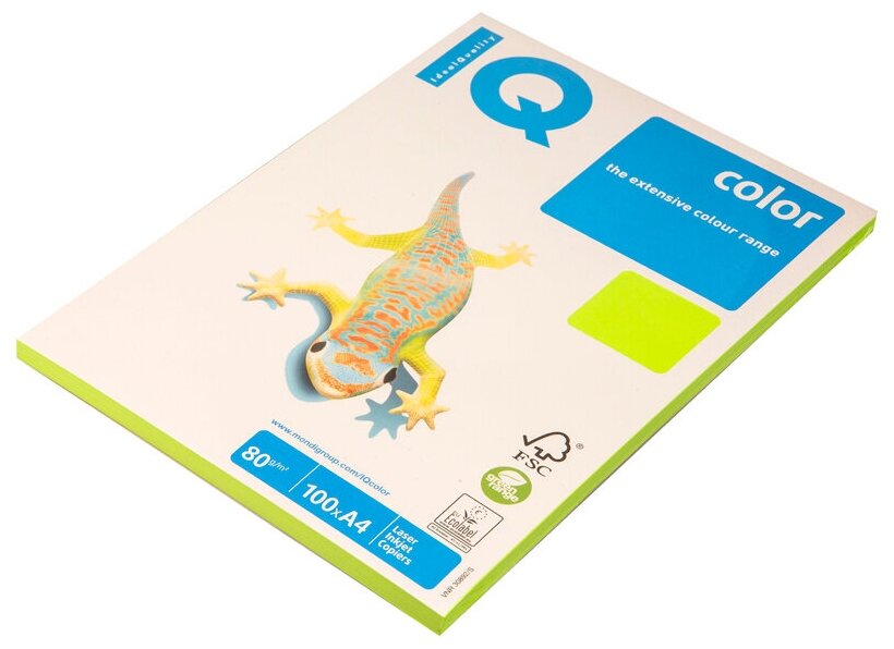 Бумага IQ "Color neon" А4, 80г/м2, 100л. (зеленый неон) (арт. 088829)
