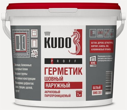 Изображение товара Акриловый паропроницаемый шовный герметик KUDO PROFF наружный, белый, 7 кг SMS-351
