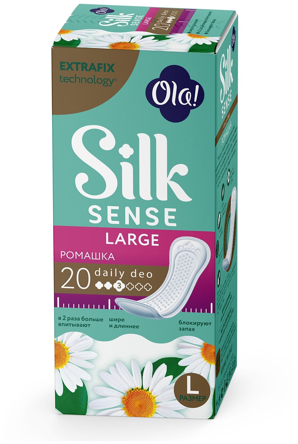 Ola! прокладки ежедневные Silk Sense Daily Deo Large Ромашка, 3 капли, 20 шт., белый, ромашка