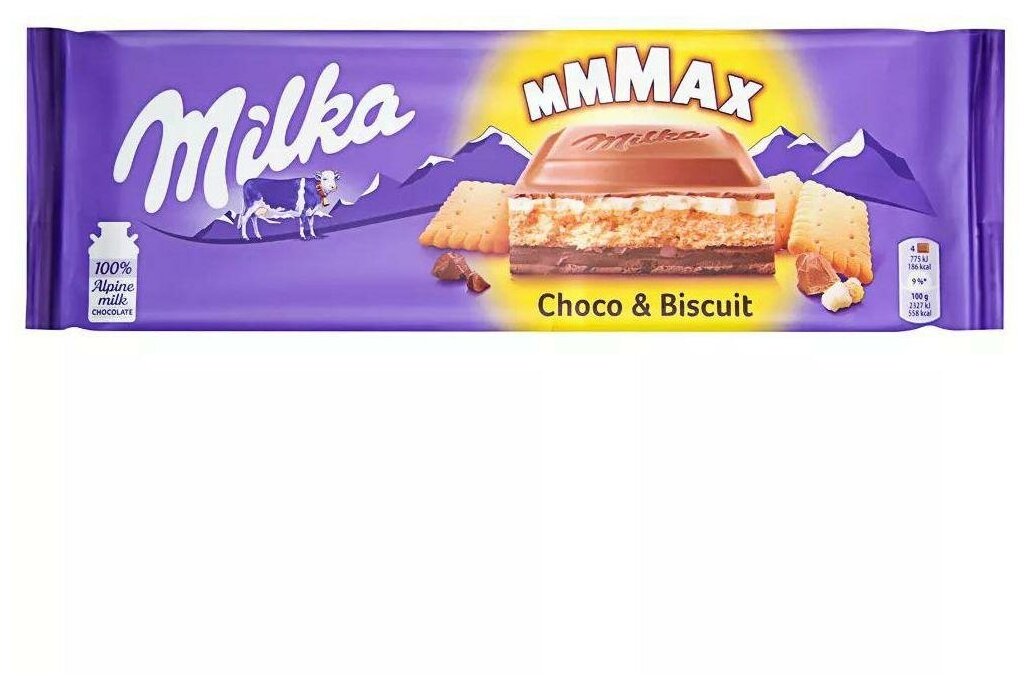 MILKA шоколад молочный с шоколад молочный начинкой и печеньем 300г