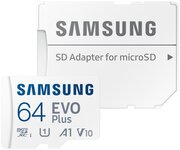 Карта памяти Samsung microSDXC 64 ГБ Class 10, V10, A1, UHS-I U1, R 130 МБ/с, адаптер на SD