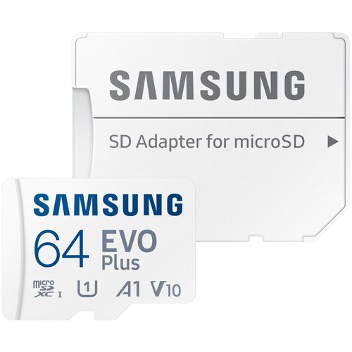 Карта памяти Samsung microSDXC 64 ГБ Class 10, V10, A1, UHS-I U1, R 130 МБ/с, адаптер на SD, белый