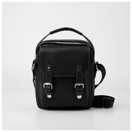 фото Сумка мужская, отдел на молнии, наружный карман, длинный ремень, цвет чёрный медведково