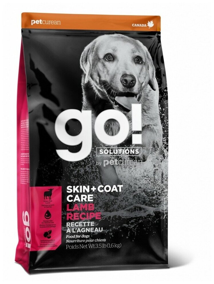 Сухой корм GO! SKIN + COAT Lamb Meal Recipe DF для щенков и собак со свежим Ягненком (11.35 кг)