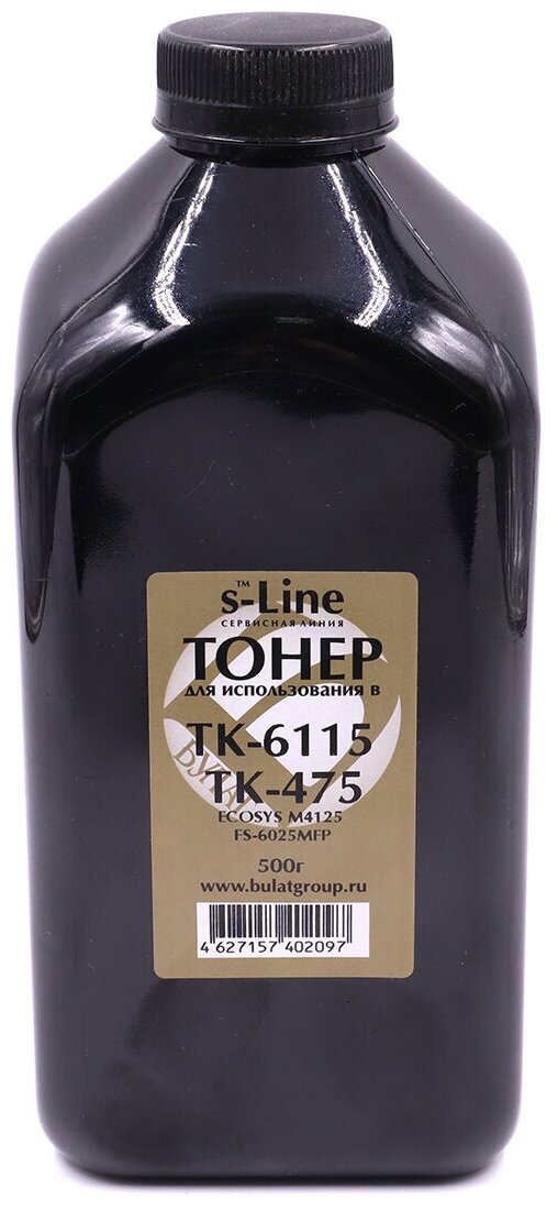 Тонер булат s-Line TK-475/TK-6115 для Kyocera ECOSYS M4125, FS-6025MFP (Чёрный, банка 500г.)
