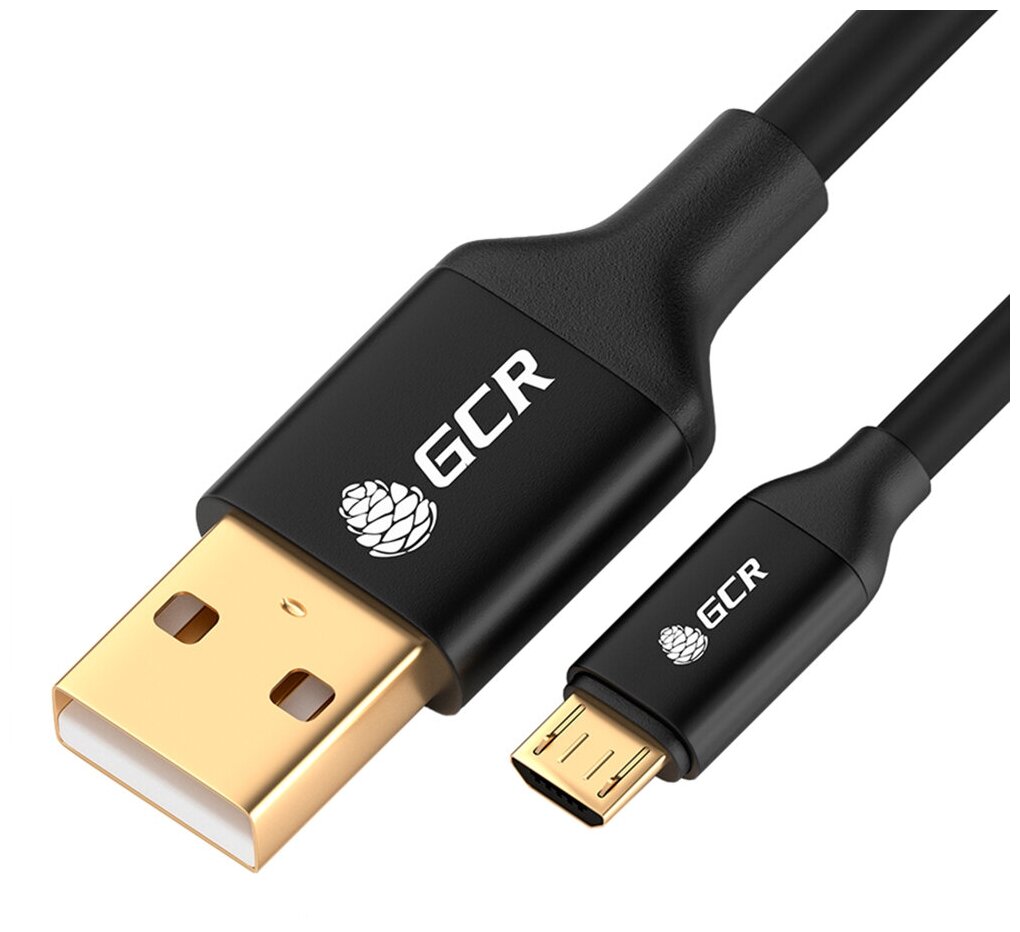 GCR Кабель 0.5m MicroUSB GOLD быстрая зарядка черный AL корпус 28/22 AWG