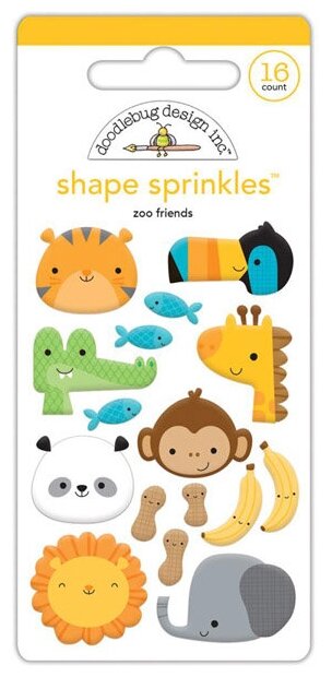 Набор эпоксидных стикеров Glossy Enamel Shapes-Zoo friend, в наборе 16 элементов на клеевой основе, Doodlebug