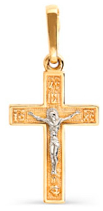 Крестик Топаз, комбинированное золото, 585 проба
