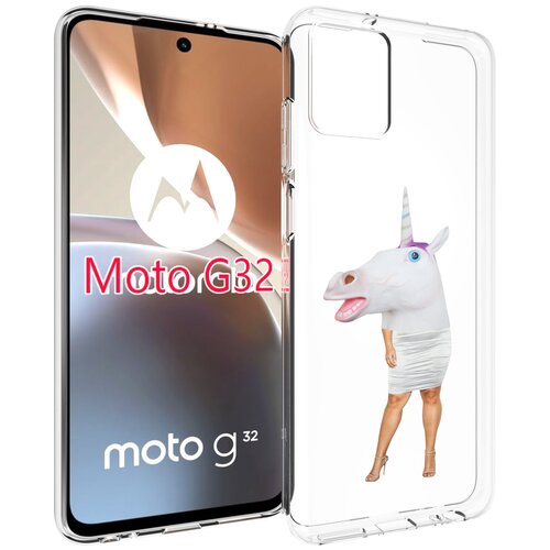 Чехол MyPads голова-единорога для Motorola Moto G32 задняя-панель-накладка-бампер