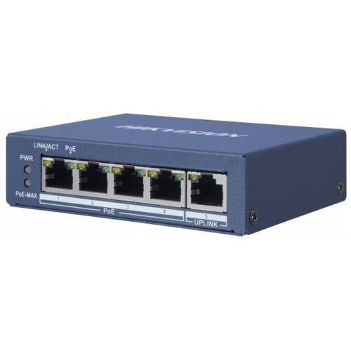 свитч poe коммутатор 8 портов 6 poe 2 uplink 90 вт Коммутатор Hikvision DS-3E0505P-E 1x100Mb 4G 4PoE+ 60W неуправляемый