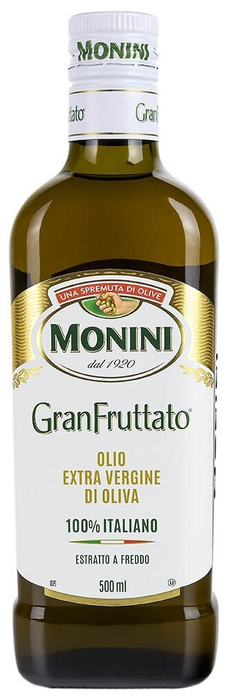 Масло оливковое Monini GranFruttato Extra Virgin нерафинированное высшего сорта первого холодного отжима Экстра Вирджин, 0,5л