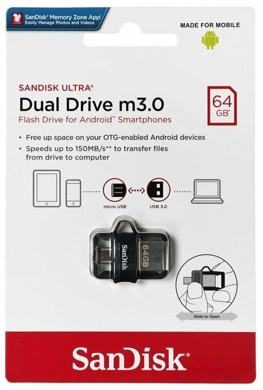 Флеш-накопитель SanDisk Ultra Dual Drive, 64 Гб