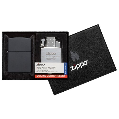 Подарочный набор 218-090204 Зажигалка бензиновая Zippo 218 Black Matte + газовый блок Zippo 65827 двойное пламя