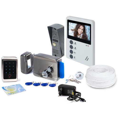 Комплект видеодомофон и электромеханический замок: EP-4407 и Anxing Lock-Титан - уличный замок с домофоном в подарочной упаковке