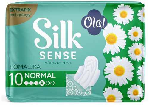 Ola! прокладки Silk Sense Classic Wings Singles Normal Ромашка, 4 капли, 10 шт., ромашка