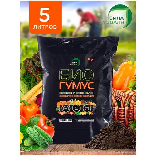 Сила Суздаля | Биогумус | Удобрение натуральное и органическое | Подкормка для растений и цветов | 5 л