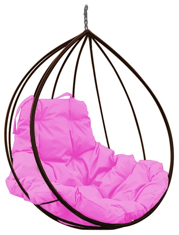 Подвесное кресло капля коричневое (без стойки), розовая подушка - фотография № 1