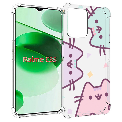Чехол MyPads котики зеленый фиолетовый розовый женский для Realme C35 / Narzo 50A Prime задняя-панель-накладка-бампер