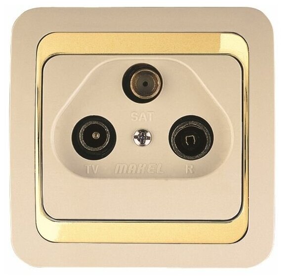 фото Розетка телевизионная спутниковая R/TV/SAT Mimoza кремовый/ золото непроходная встроенный монтаж (Makel), арт. 12666
