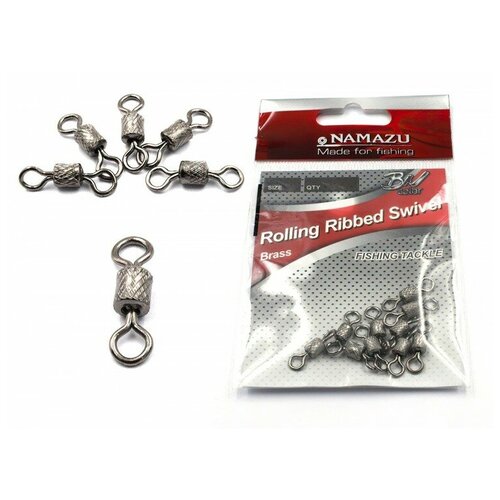 вертлюг namazu pro rolling ribbed swivel латунь цв carbon р 2 test 43 кг уп 10 шт 1000 Вертлюг Namazu ROLLING RIBBED SWIVEL, латунь, цв. BN, р. 2, test-43 кг уп.10 шт