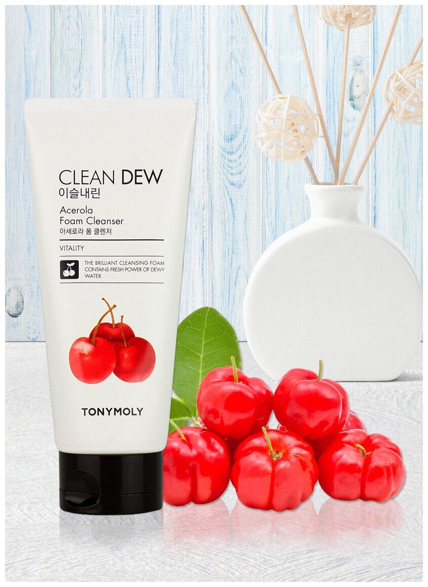 Пенка для умывания очищающая с экстрактом ацелоры Clean dew acerola foam cleanser TONYMOLY 180мл Cosmecca Korea Co. Ltd - фото №11
