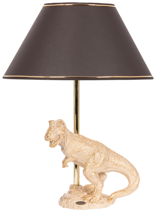 Настольная лампа Bogacho Динозавр Тирекс кремовая с абажуром шоколадного цвета ручная работа