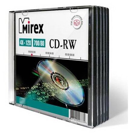 Диск CD-RW Mirex 700 Mb, 12х, Slim Case (5), (5/200) 202325 {UL121002A8F}