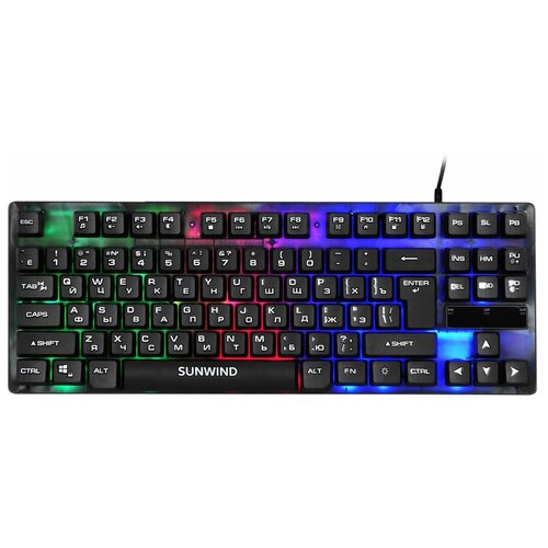 Компактная игровая клавиатура SUNWIND, клавиатура с подстветкой RGB, мембранная клавиатура, черная