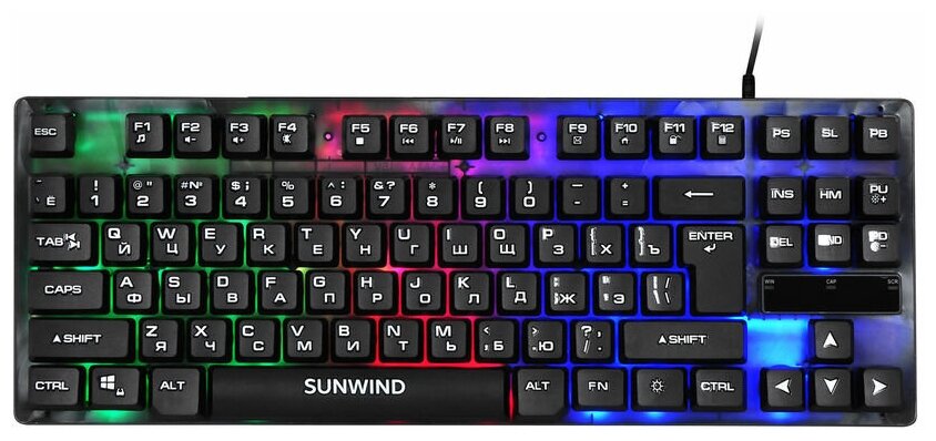 Компактная игровая клавиатура SUNWIND, клавиатура с подстветкой RGB, мембранная клавиатура, черная