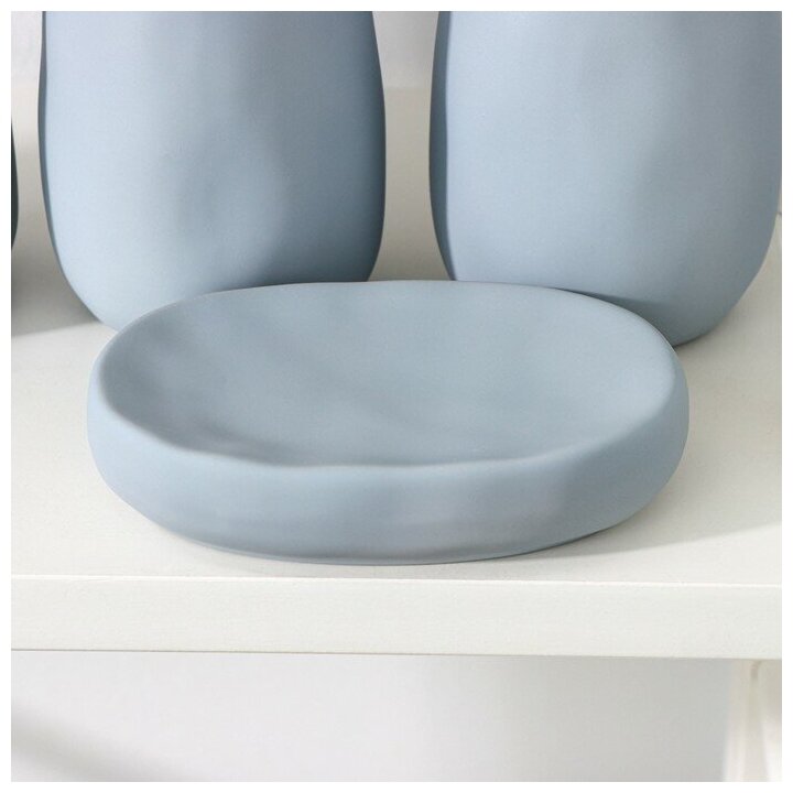 Набор аксессуаров для ванной комнаты SAVANNA Soft, 4 предмета (мыльница, дозатор для мыла, 2 стакана), цвет голубой - фотография № 2