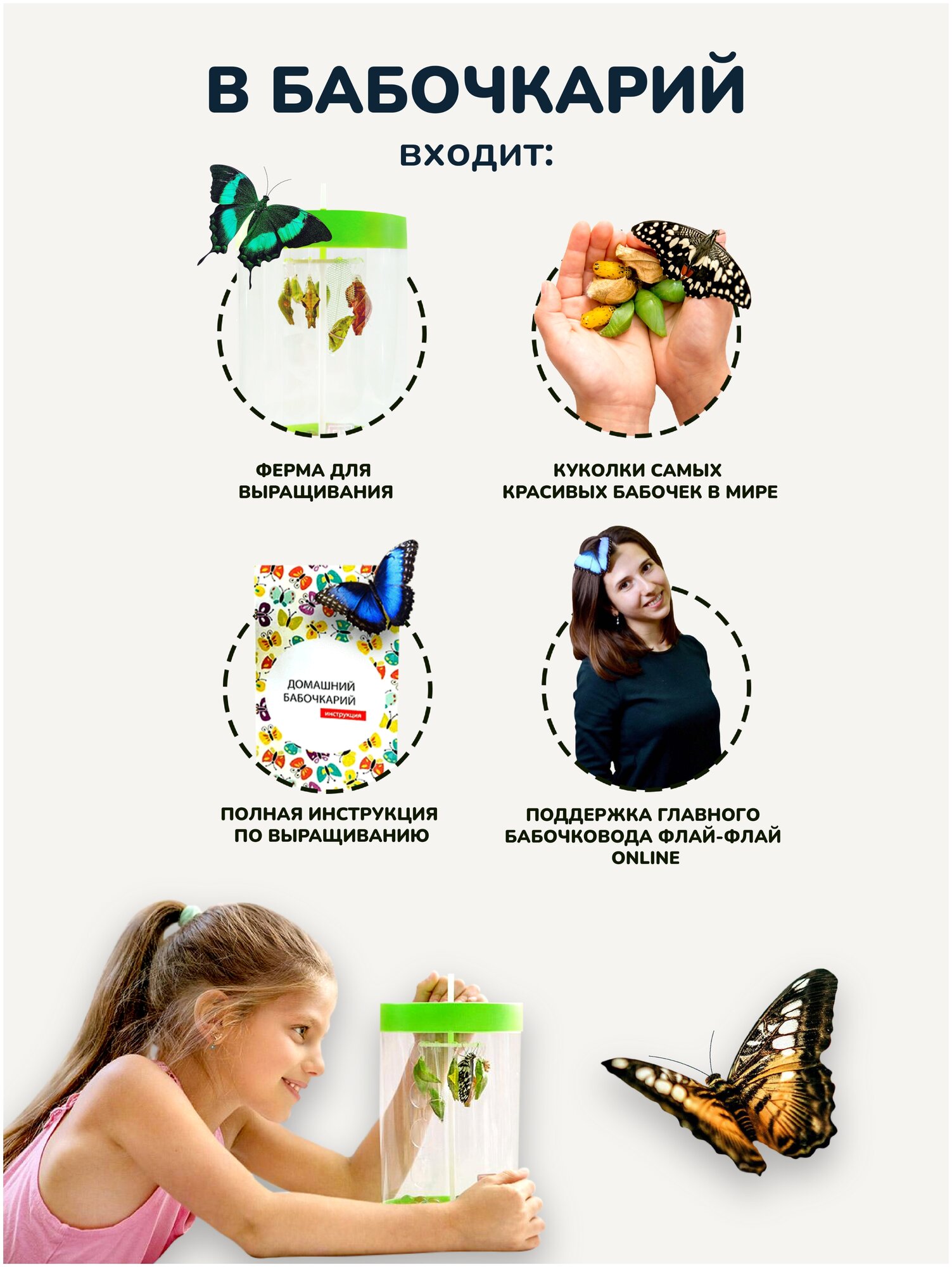 Ферма бабочек "Бабочкарий" на 5 куколок / Детский развивающий набор для исследований от Флай-Флай - фотография № 2