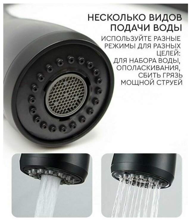 Смеситель для кухни/мойки/раковины с выдвижной лейкой "Kitchen Faucet - 304"/нержавеющая сталь/черный - фотография № 5