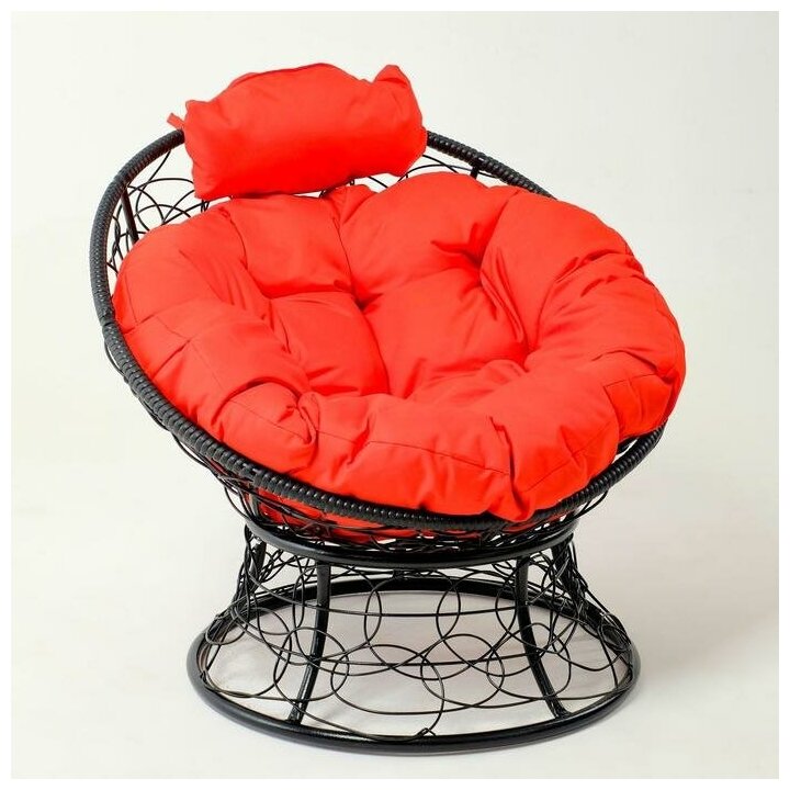 Кресло "Папасан" мини ротанг с красной подушкой 81х68х77см