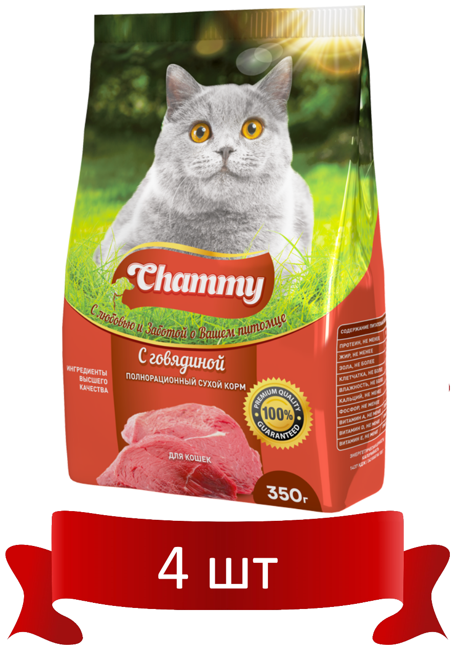 Полнорационный сухой корм Chammy для кошек с говядиной, 350 гр*4 шт - фотография № 8