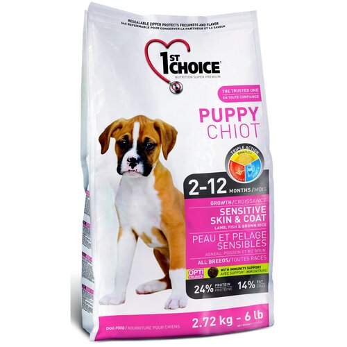 1st Choice - Корм для щенков с чувствительной кожей и шерстью, ягненок с рыбой и рис (Puppy all breeds sensitive skin&coat) 14 кг