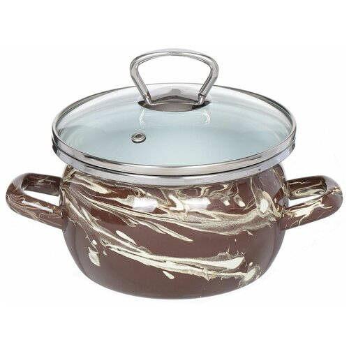 Кастрюля сталь, эмалированное покрытие, 1.5 л, с крышкой, Сантэкс, Шейк коричнево-белый, 1-2415111