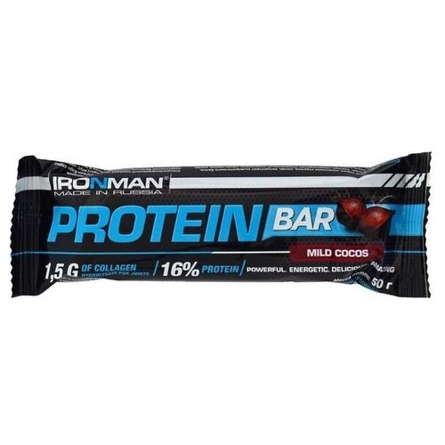 фото Батончик protein bar с коллагеном, кокос, тёмная глазурь, спортивное питание, 50 г ironman