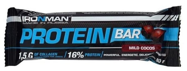 IRONMAN Батончик Protein Bar с коллагеном, кокос, тёмная глазурь, 50 г