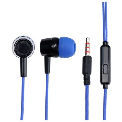 Наушники HF-J69, вакуумные, микрофон, 106 дБ, 16 Ом, 3.5 мм, 1 м, синие, 2 шт.