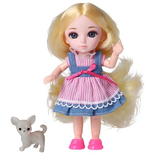 Кукла шарнирная Малышка Лили блондинка с собачкой, 16 см,