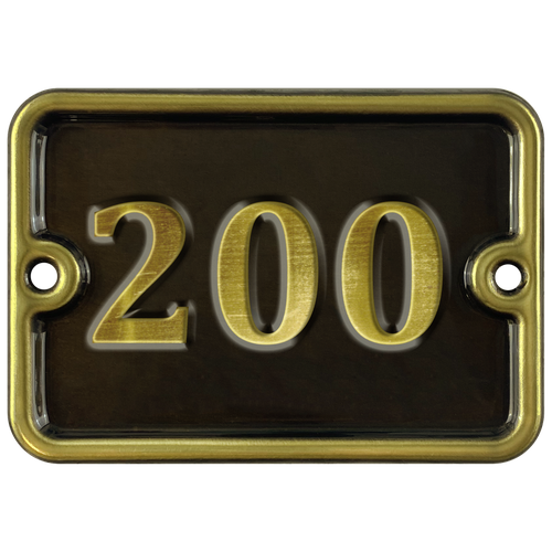 Номер на дверь "200", самоклеющийся, 8х10 см, из латуни, лакированный. Все цифры в наличии.