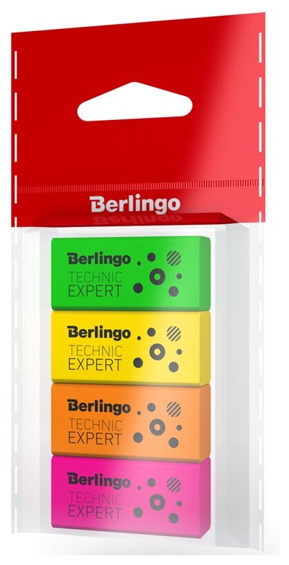 Ластик Berlingo "Technic Expert", 4шт, прямоугольные, 40*18*11мм