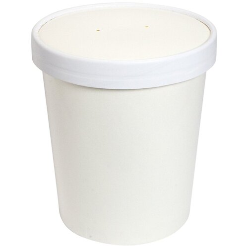 Контейнер бумажный • 950мл Н131хD118 мм для горячего, холодного c крышкой белый • GeoVita 50 шт/уп