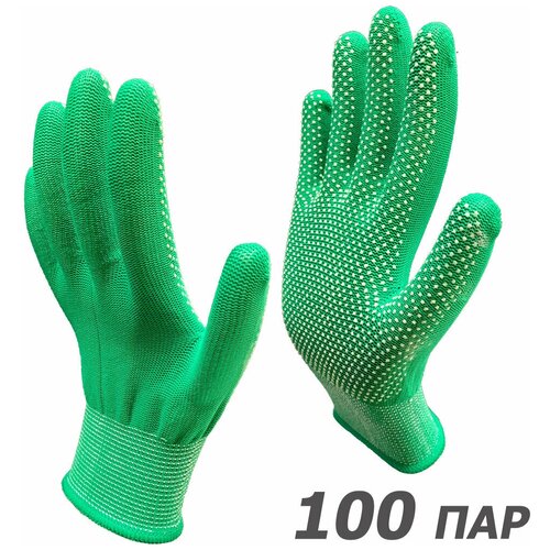 100 пар. Перчатки рабочие Master-Pro микротач зеленый, нейлоновые с ПВХ покрытием,