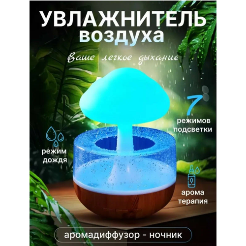 Увлажнитель воздуха для дома с функцией ночника Грибс подсветкой и эффектом дождя диффузор ароматизатор воздуха и аромоувлажнитель 1500₽