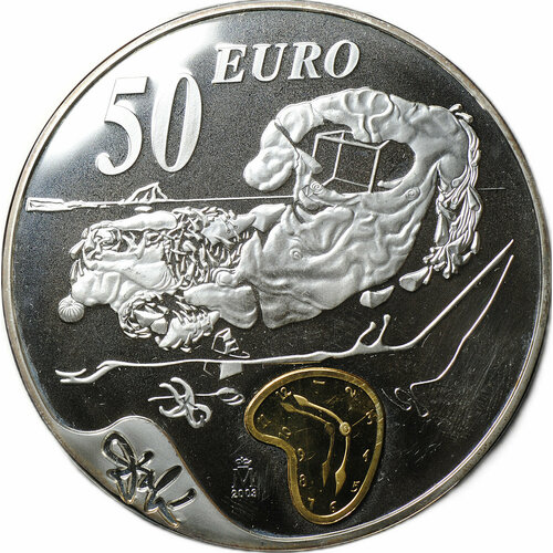 Монета 50 евро 2004 Сальвадор Дали 100 лет со дня рождения Испания испания 10 евро 2004 г расширение ес proof 4