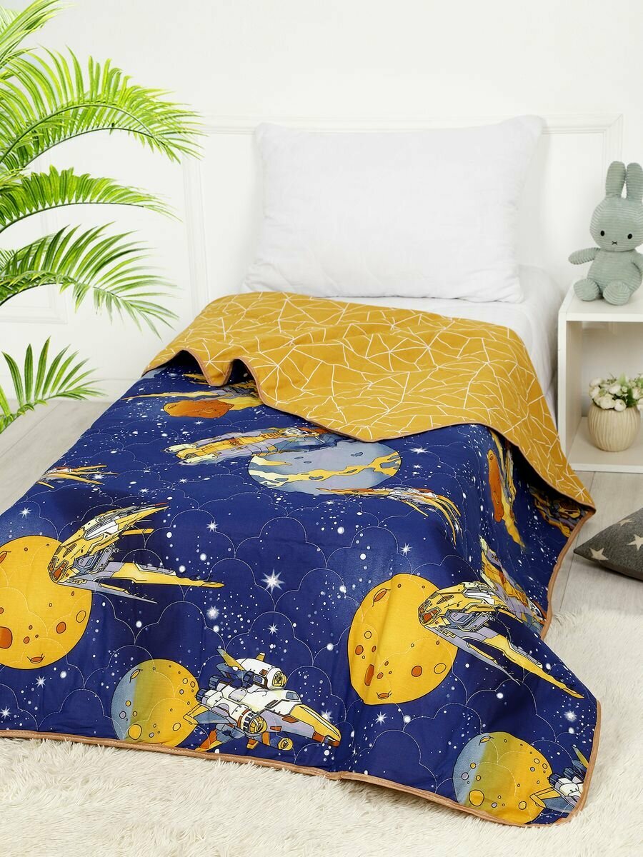 Покрывало-одеяло "Поплин", 1,5 спальное, двустороннее, стеганое, с рисунком, летнее